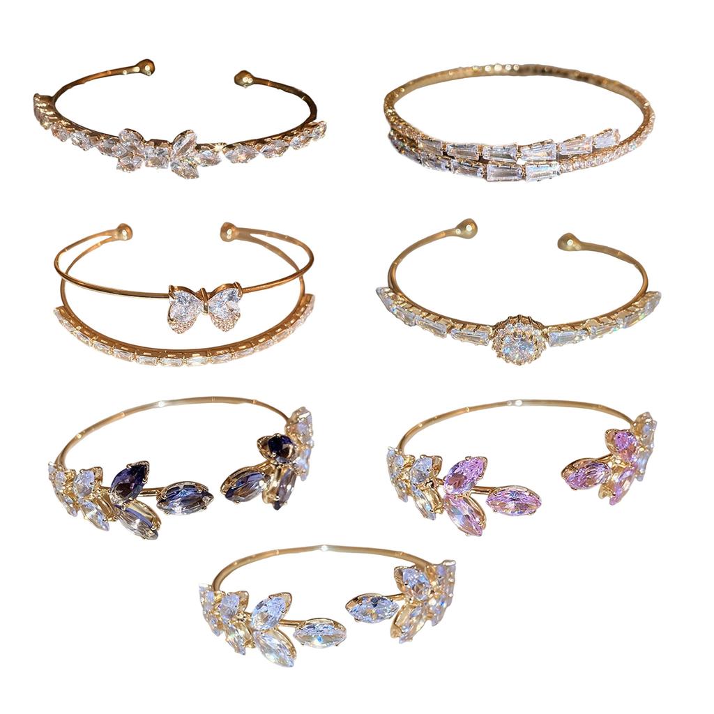 Adjustable Zircon Leaf Bracelet With Sparkling Zircon Stones Handmade Wristband Elegant Jewelry For Women Daily Wear