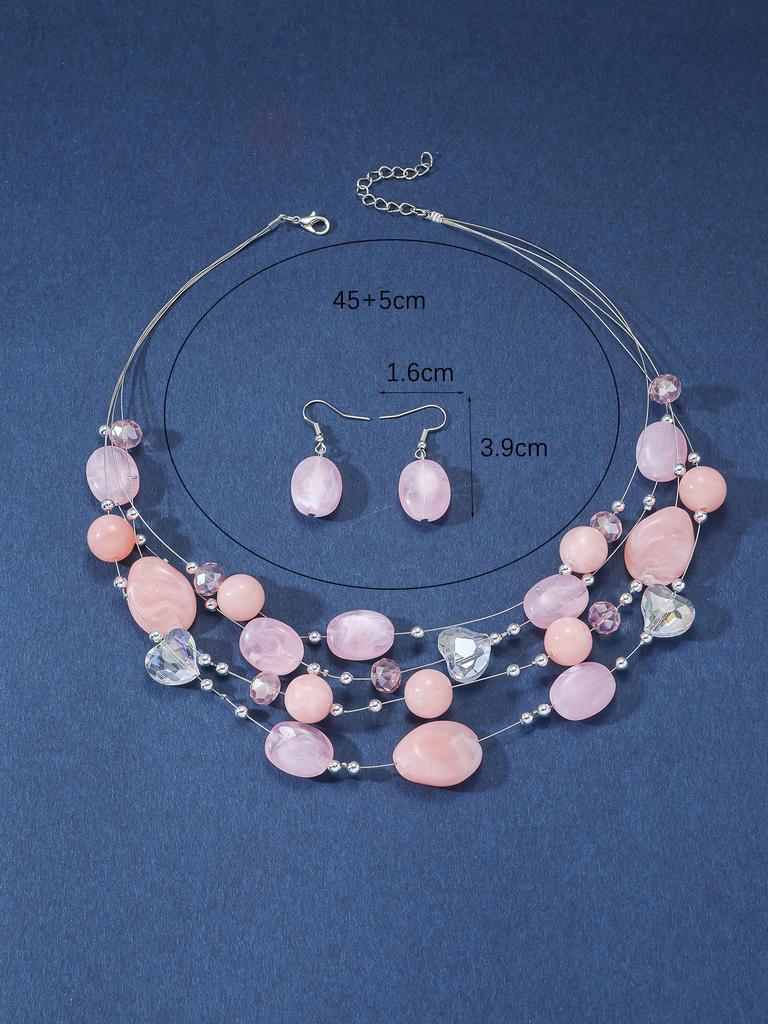 Set di Gioielli da Sposa da Donna con Ciondolo Cristallo Rosa Corallo Collana Orecchini Set di Gioielli con Perline Africane Bijoux Femme
