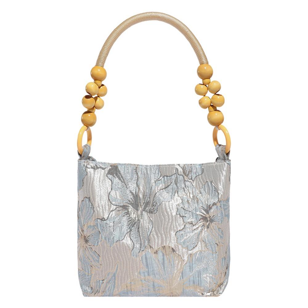 Simple Large Capacity Chinese Style Handbag Bead Sweet Embroidery Shoulder Bag Butterfly French Retro Underarm Bag Travel