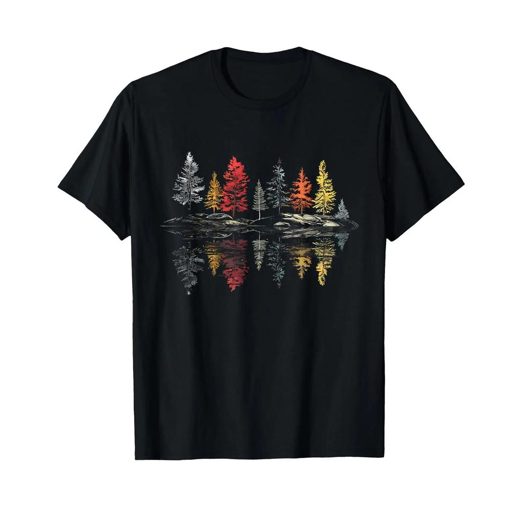Nature Reflection Trees Outdoor Wildlife Autumn Forest T Shirt vintage Washed graphic Versatile