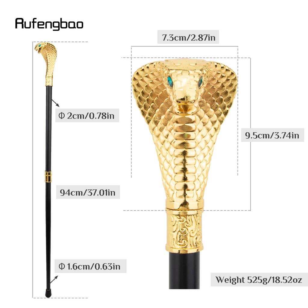 Goldener Luxus Kobra Schlangengriff Mode Gehstock für Party Dekoration Gehstock Eleganter Krummstab Knauf Gehstock 94cm