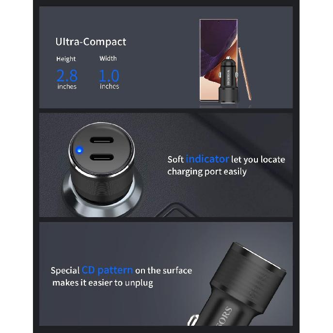 Dual 45W USB C Car Charger, 90W Max Super Fast Charging, All Metal 12V Cigarette Lighter Adapter for iPhone 17 Pro Max/16/15/iPad, Samsung Galaxy