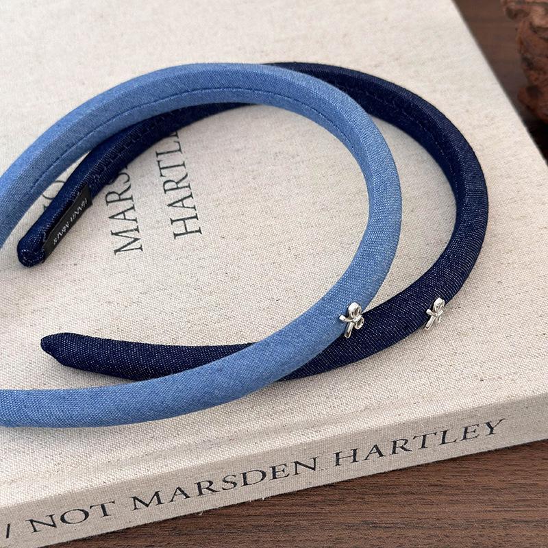 Retro New Bow Denim Blue Headbands for Woman Girl Temperament Hair Band Thin Hair Hoop Female Fashion Versatile Hair Accessories