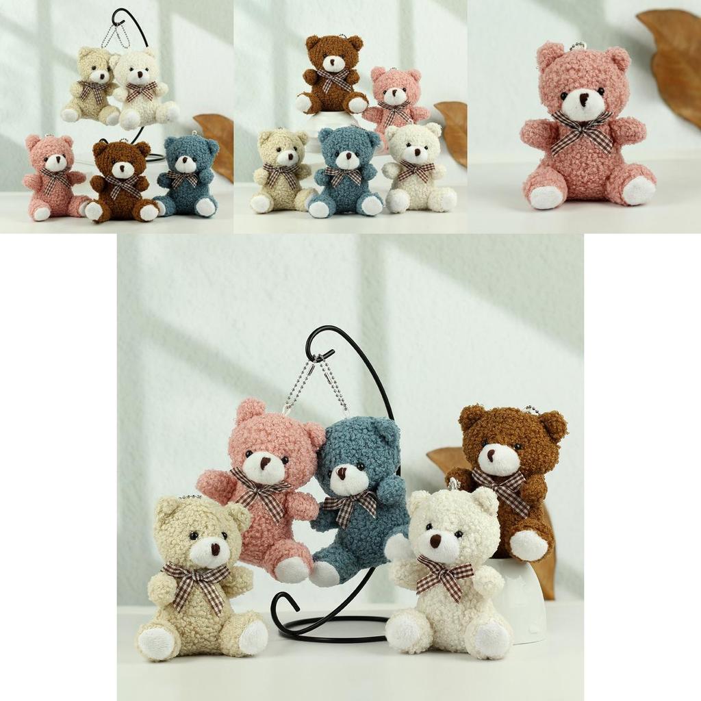 Cute Brown Plush Teddy Bear Keychain Soft Coral Fleece Adorable Keyring For Gifts