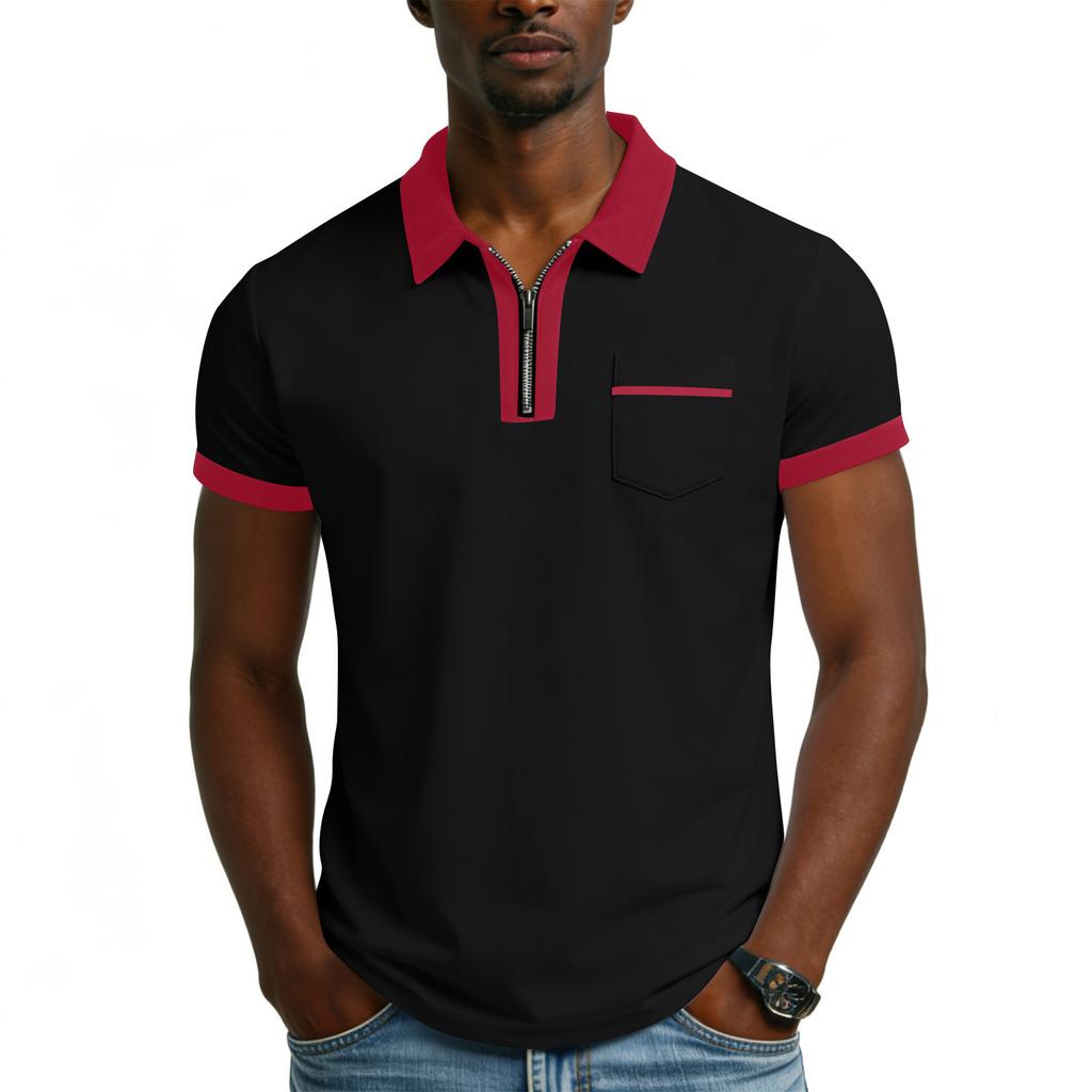 Men's Short Sleeved Casual Sports Shirt With 1/4 Zipper And Pocket