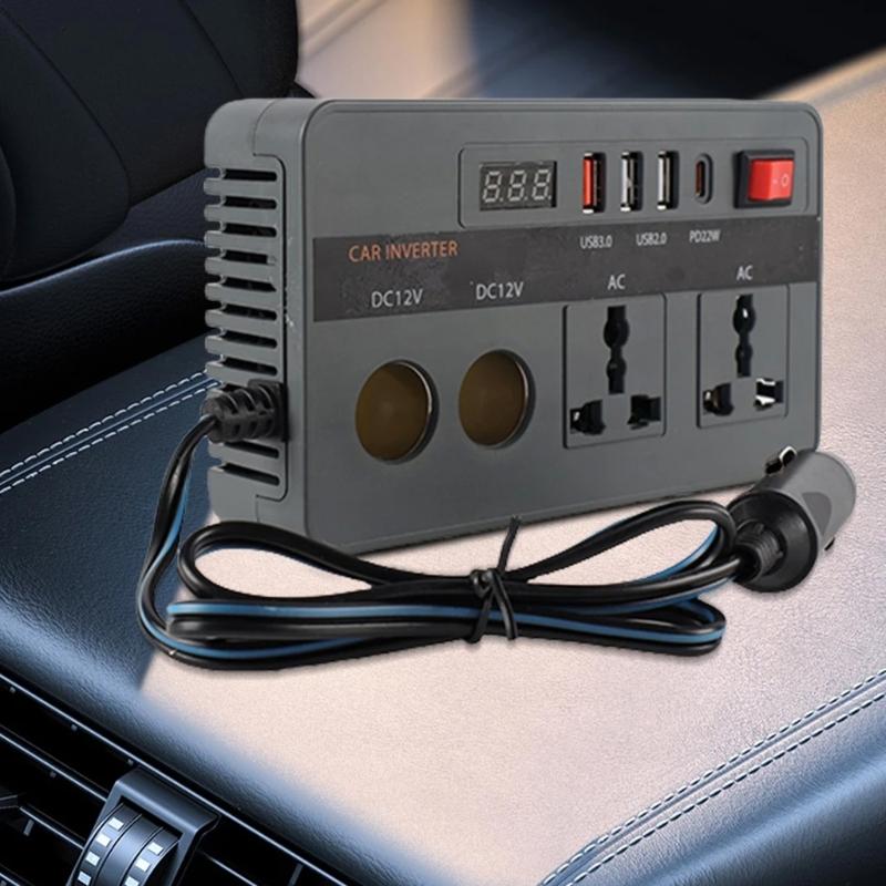 300W Car Power Inverter 12V To 220V AC Converter With Monitor For Vehicles Camping Travel