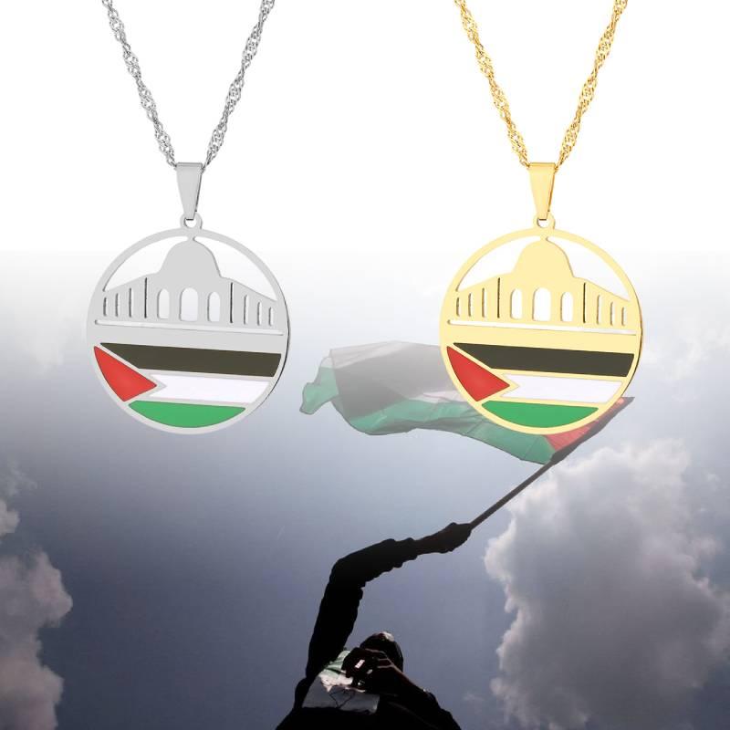 Ethnic Style Aksha Mosque And Palestine Pendant Necklace For Men And Women Stainless Steel Jewelry