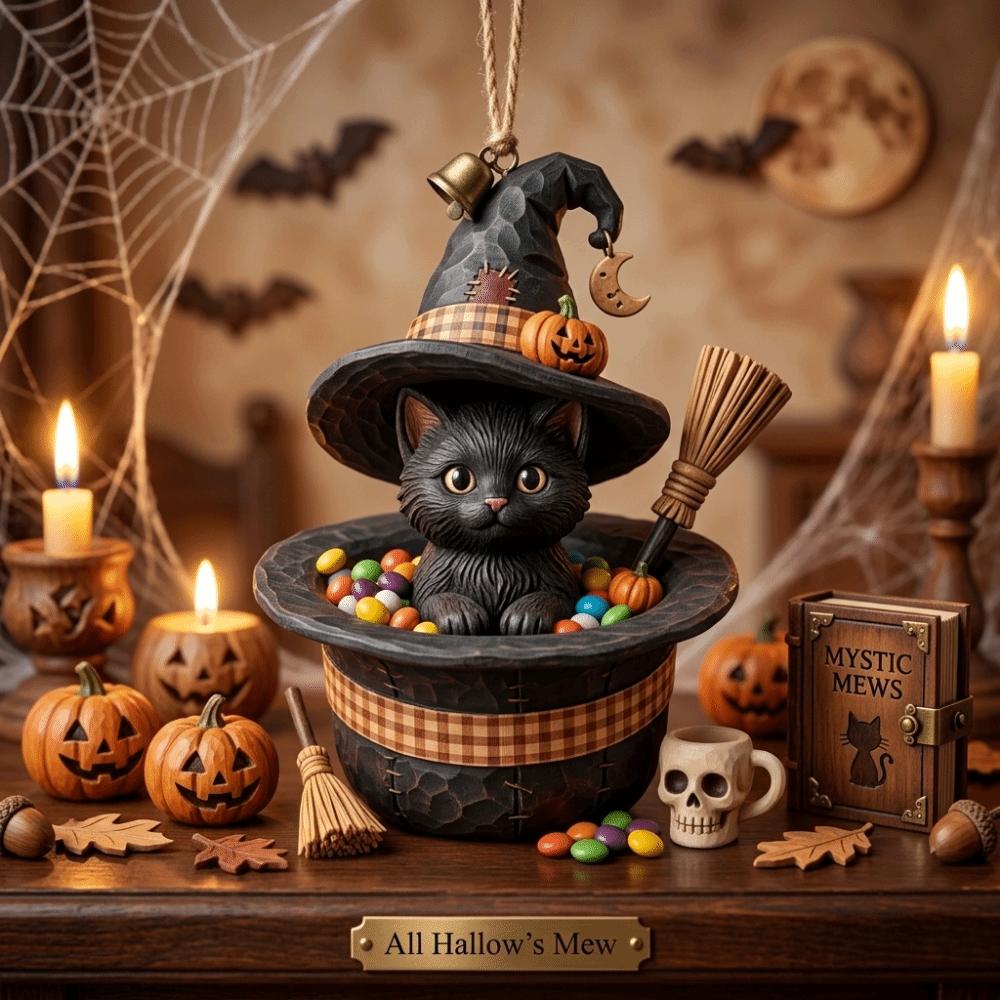 Double-Sided Printed Wooden Ornament Vintage Distressed Ghost Figurine Tabletop Ornament Halloween