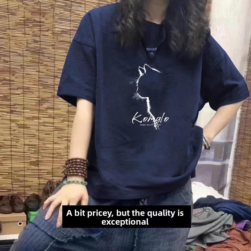 Retro Large Size Hip Hop American Sle Cotton T-irt Women's Summer Loose Design Ort Sve Trendy Brand F Sve Top