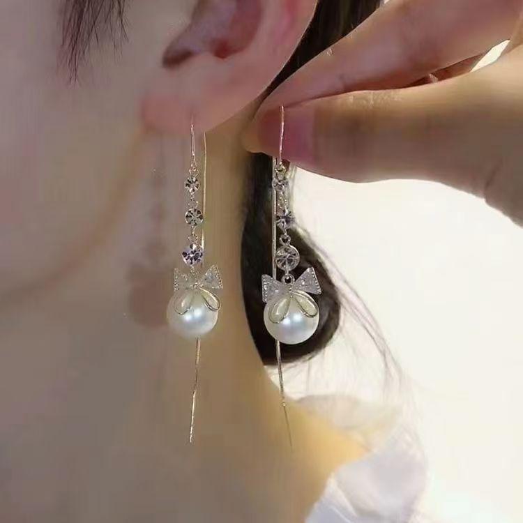 

2025 Korean Elegant Long Bow Tassel Dangle Earrings - Personalized Ear Jewelry білий
