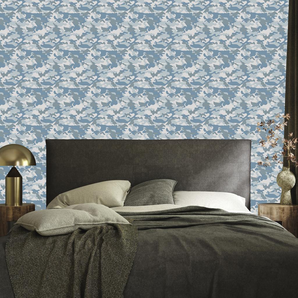 Military camouflage wallpaper blue and light gray 50x1000