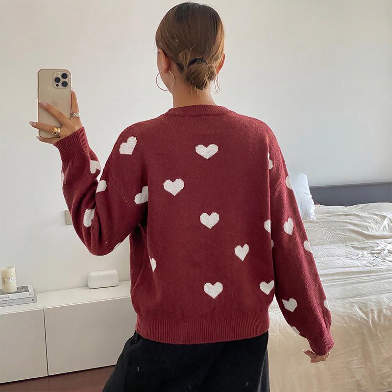 TEMU Europe 2026 Autumn/Winter Mature Style Knitwear: Heart Jacquard Round Neck Loose Sweater