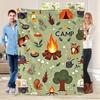 Camping-Themen Flanell-Kuscheldecke, Zelte Lagerfeuer Wohnmobile Eulen, Alle Jahreszeiten, Innen Außen, Geschenk für Outdoor-Liebhaber, Zuhause Camping Reisen