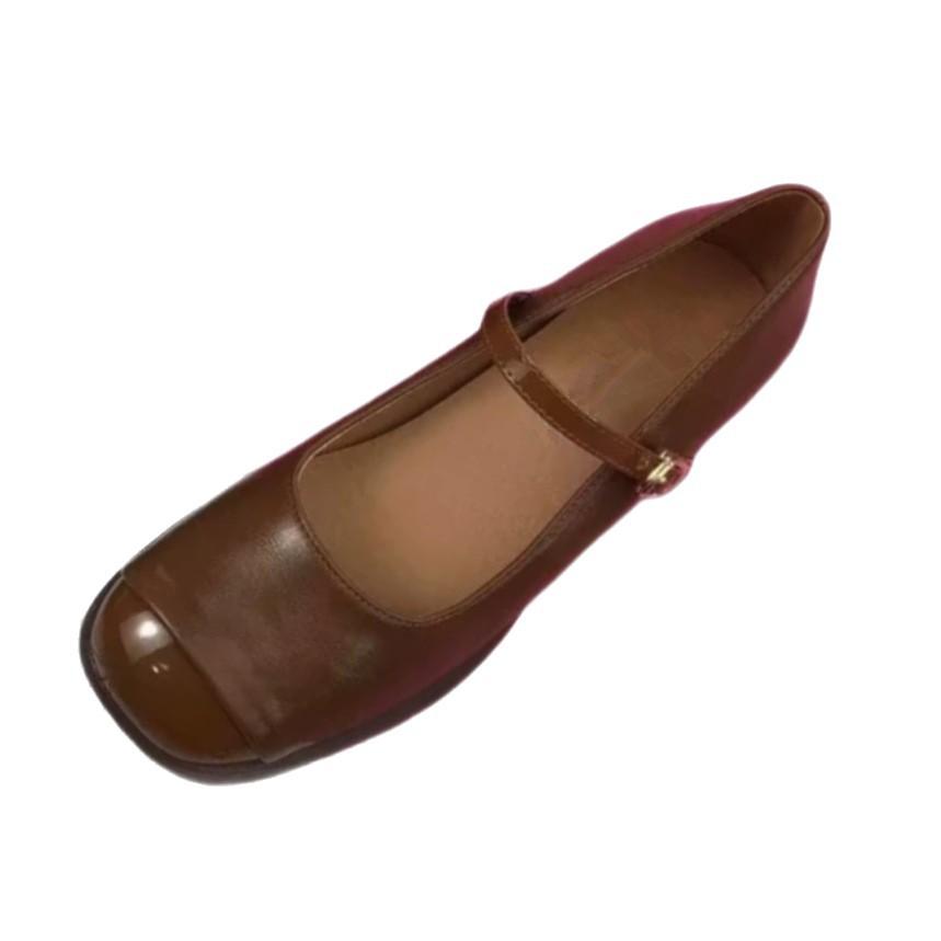 Middle Heel Shallow Mouth Single Shoes Women's 2025 New Spring and Autumn Square Head Thick Heel Small Leather Shoes Spring Soft Leather Mary Ja