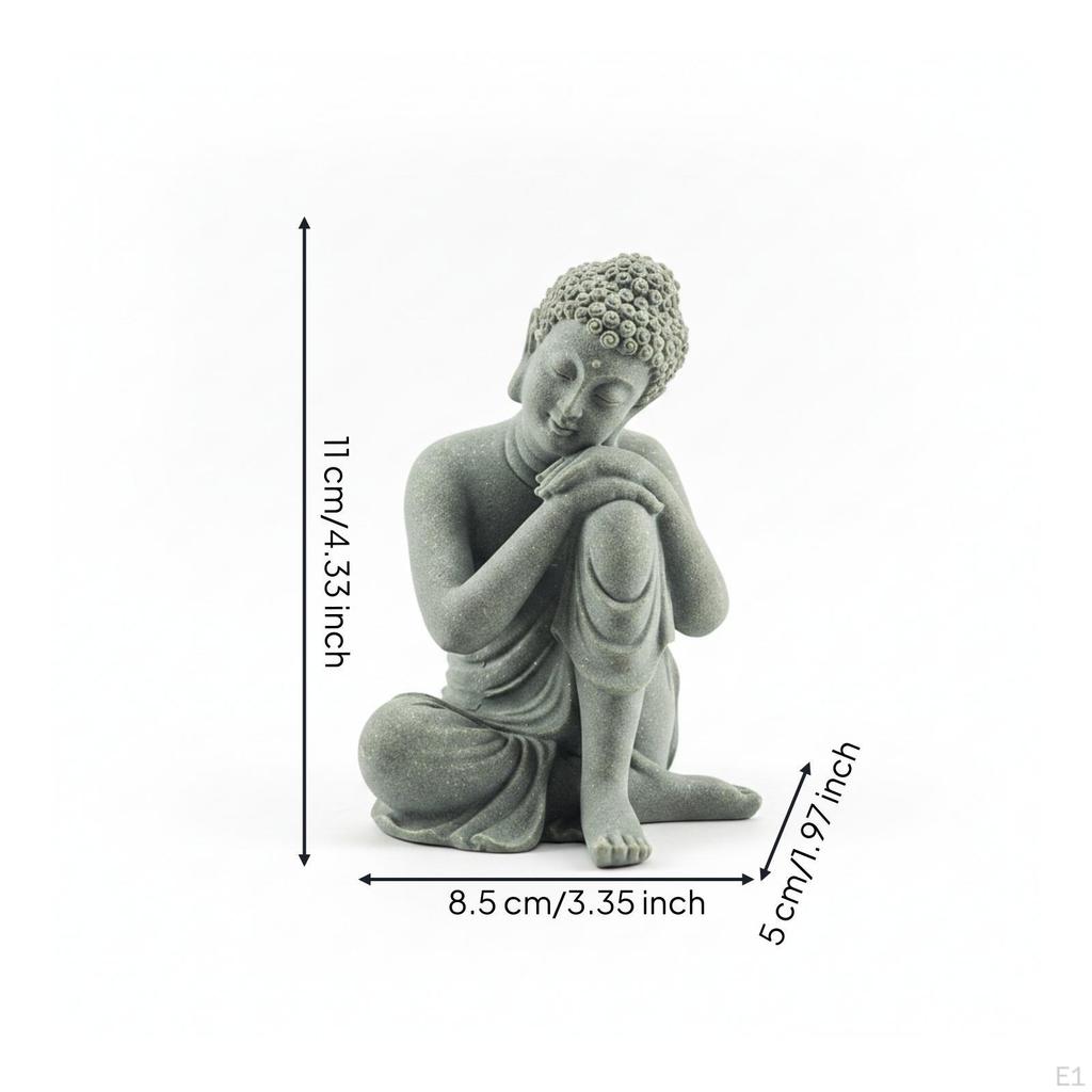 Seated Buddha Figurine Green Sandstone Style Tabletop Sculpture Matte Finish Home Decoration
