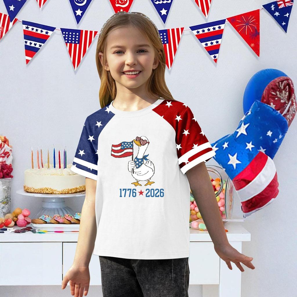 Kids Independence Day Graphic T Shirt Short Sleeve Crew Neck Casual Tee Patriotic Print Lightweight Soft Fabric