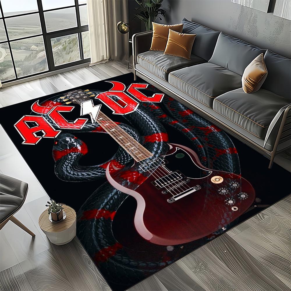 3D AC-DC Rock Band Cartoon Teppich Groß, Teppich für Wohnzimmer Schlafzimmer Sofa Fußmatte Dekoration, rutschfeste Bodenmatte für Kinder