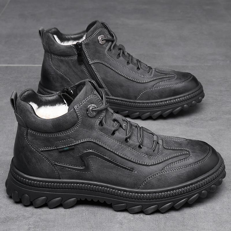Fashion High Quality Brand Men's Outdoor Hiking Shoes Anti Slip Winter Warm Cotton Shoes Thick Soled Men's Casual Oxford Shoes Lace Up