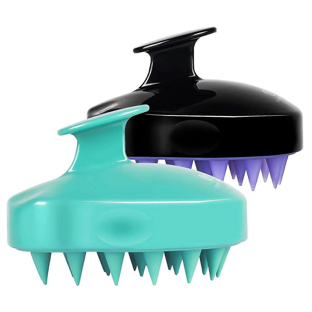 (Green & Black) Hair Scalp Massager Shampoo Brush 2 Pack, Soft Silicone Bristles to Remove Dandruff, Waterproof Hair Scrubber for Both Wet Dry Hair, S