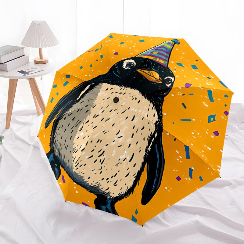 1 Stück Pinguin-Partyhut, automatischer Faltregenschirm – Kompakter Reiseregenschirm mit automatischer Öffnungs-/Schließfunktion, 8-Streben-Schaft für Damen und Herren – l014