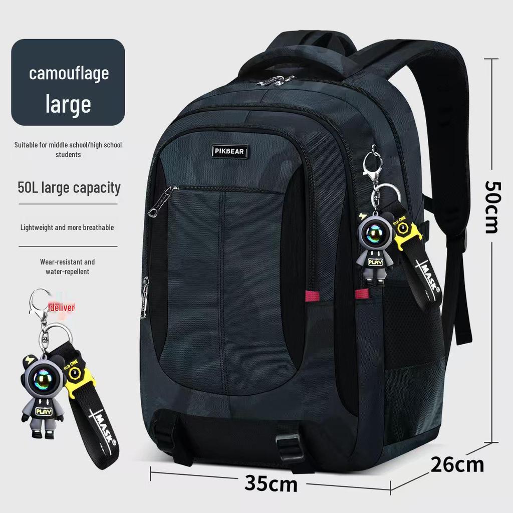 Men's Camouflage Schoolbag: Junior & High School Decompression Backpack with Spine Protection and Large Capacity for Outdoor Leisure.