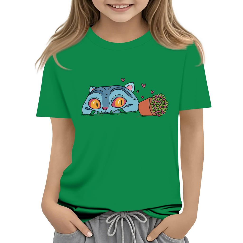 Boys Girls Round Neck Casual Printed Short-sleeved T-shirt Top