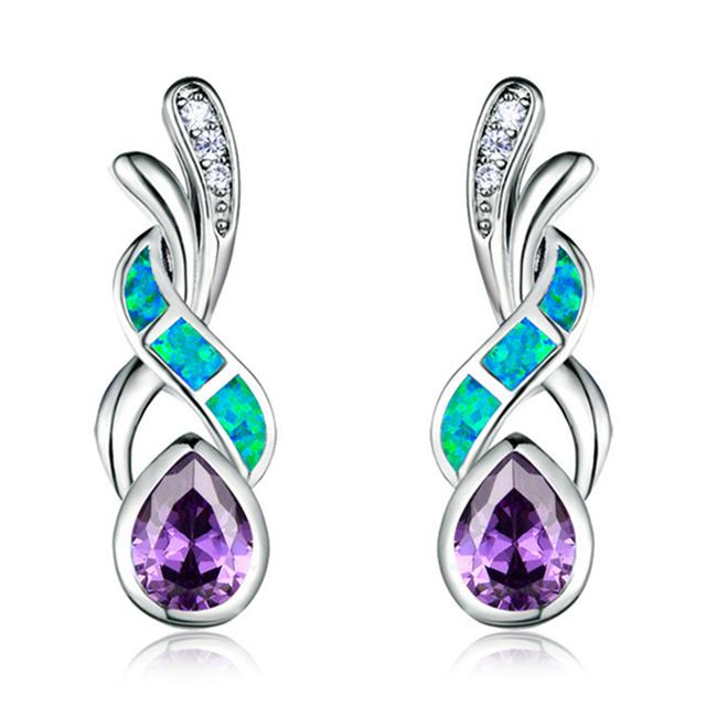 Boho Mode Frauen Unendlichkeit Kreuz Tropfen Ohrringe Mode Nachahmung Blau Feuer Opal Baumeln Ohrringe Für Frauen Hochzeit Band Schmuck white