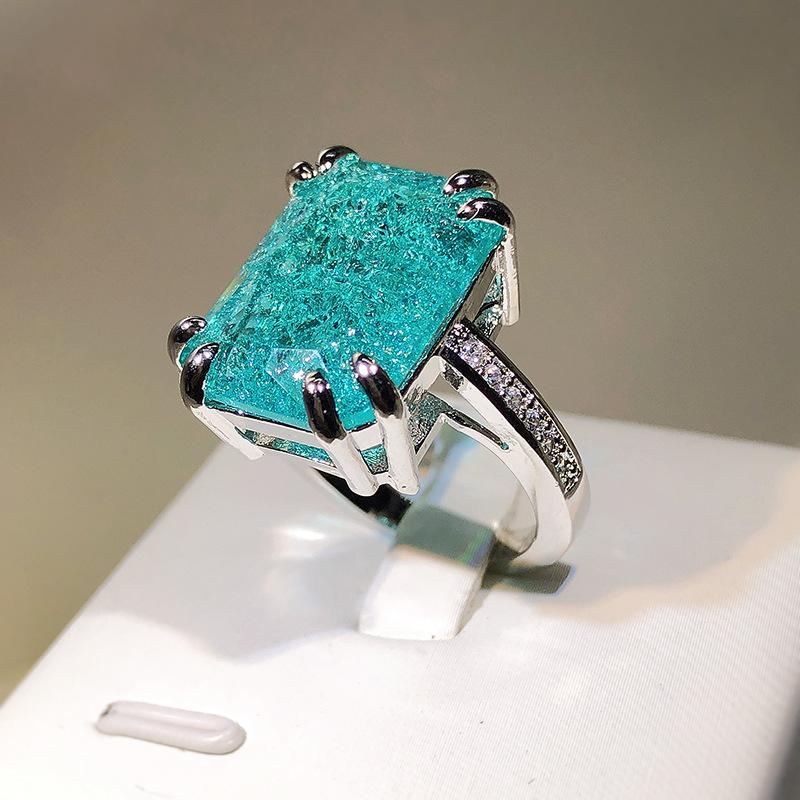 Newest ice flower gemstone ring  silver fashion paraiba cubic zirconia ring party engagement jewelry gift