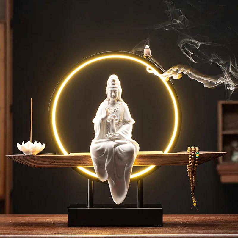 Zen Style Guanyin Ceramic Statue New Chinese Home Decor Buddha Altar Ornament