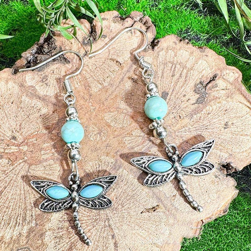 New Design Elegant and Cute Ethnic Style Turquoise Dragonfly Butterfly Fashion Pendant Earrings