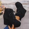 Fashion Fashion Lace Up Wedge Boots for Women Plus Size 35-42 Chunky Platform Ankle Boots Woman Autumn Winter Faux Suede Short Booties