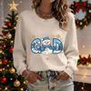 Damen Casual Weihnachtsdruck Rundhals Pullover Langarm Top für die Feierparty