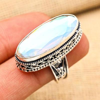 Beautiful Mystic Topaz Gemstone Handmade Solid 925 Sterling Silver Ring Jewelry