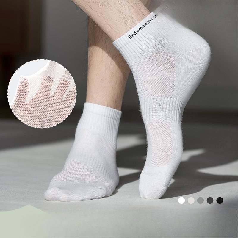 

Men s Spring and Summer Pure Cotton Sweat Absorbing and Deodorizing Mesh Sports Boat Socks 1 pair білий