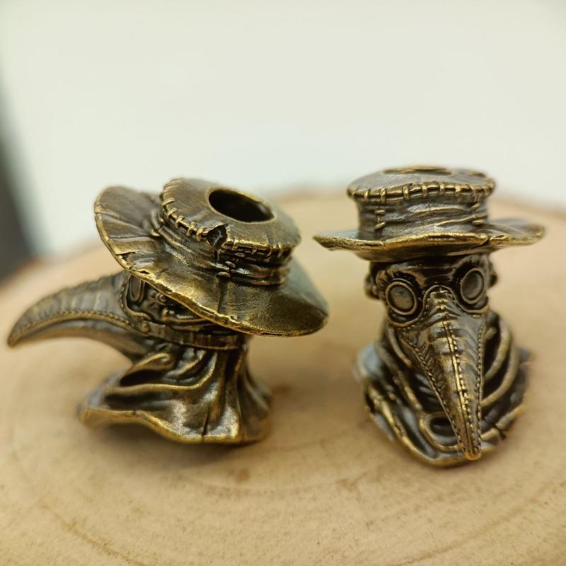 Brass Plague Doctor Crow Knife Pendant Personality Car Key Pendant Punk Fashion Paracord Rope Bead Pendant Accessories