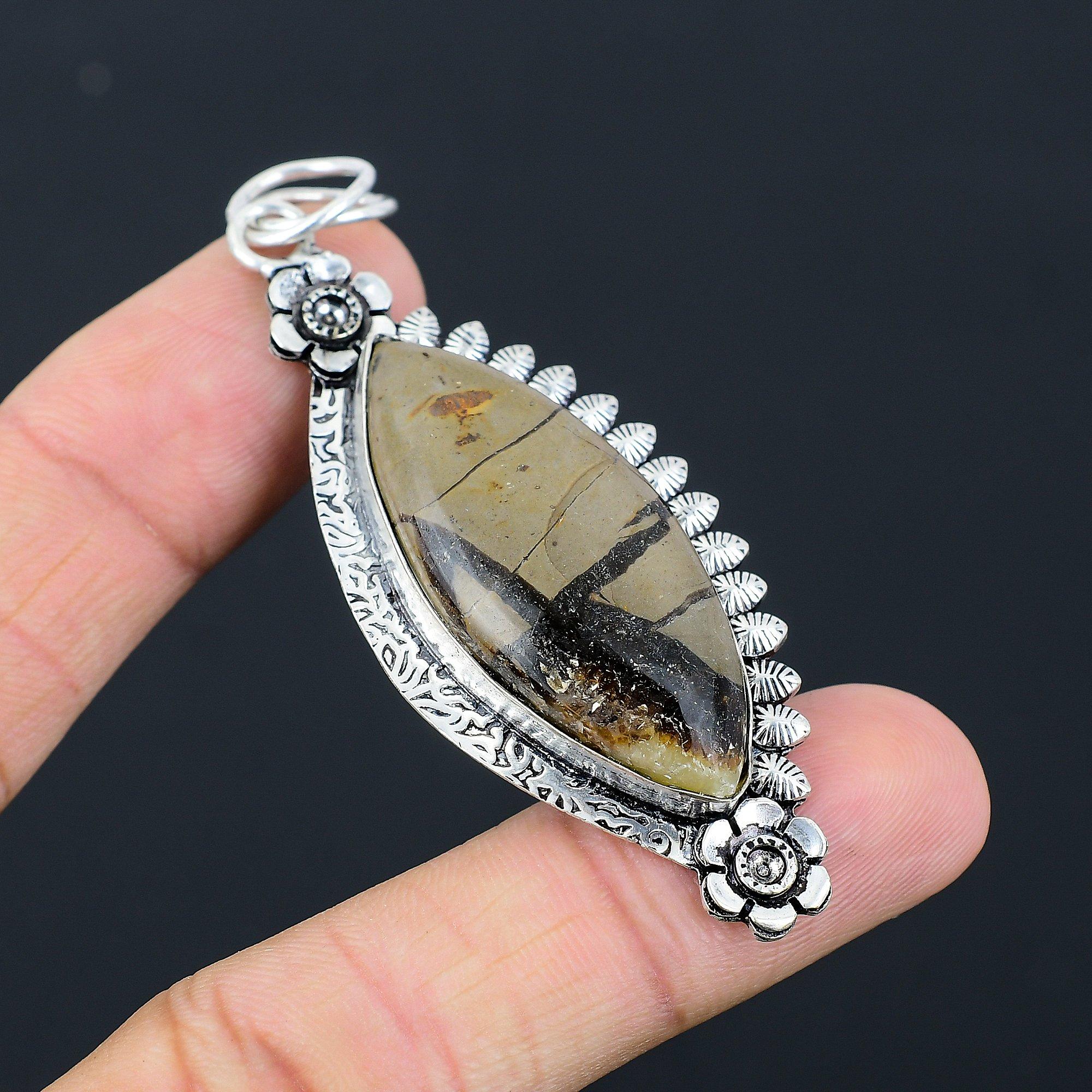 Daughters Day Deal Natural Septarian Engagement New Pendant 925 Sterling Silver
