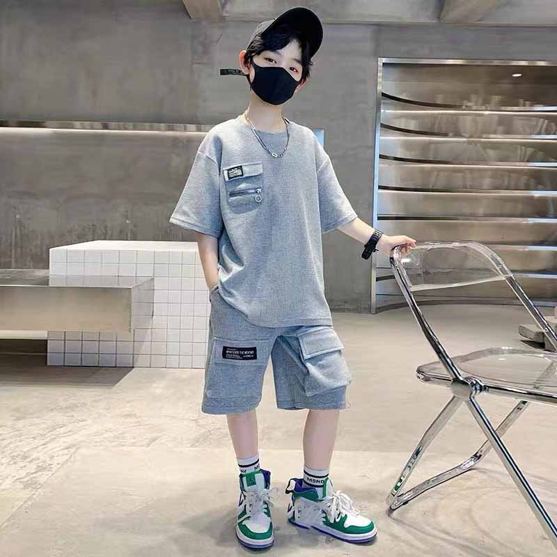 Boys Sport Clothing Sets Summer Big Kids Loose Clothes Suit Short Sleeve Tops+Shorts 2 Pcs Children Handsome Outfits