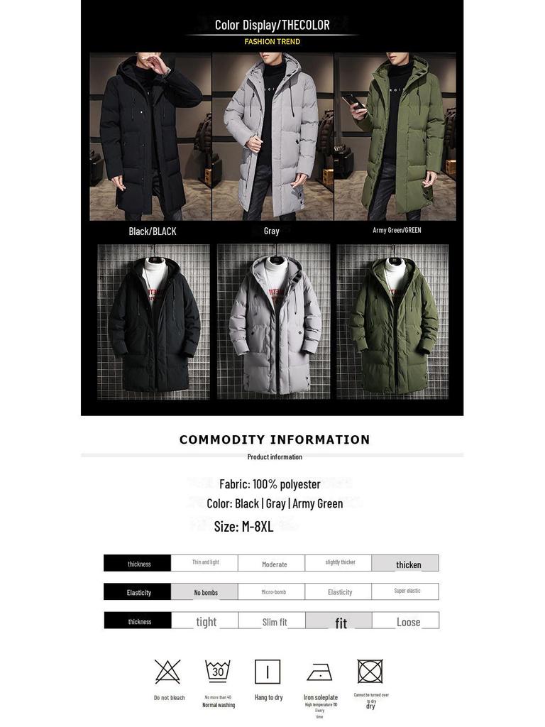 Men's Winter Hooded Mid-Length Plus Size Warm Coat