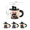Roztomilý keramický hrnek s víčkem s kočkou, šálek na kávu, hrnek na pití, kancelářský dárek, praktický dárek k narozeninám