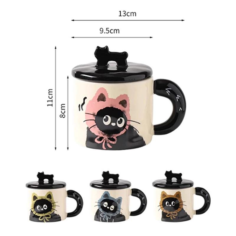 Roztomilý keramický hrnek s víčkem s kočkou, šálek na kávu, hrnek na pití, kancelářský dárek, praktický dárek k narozeninám