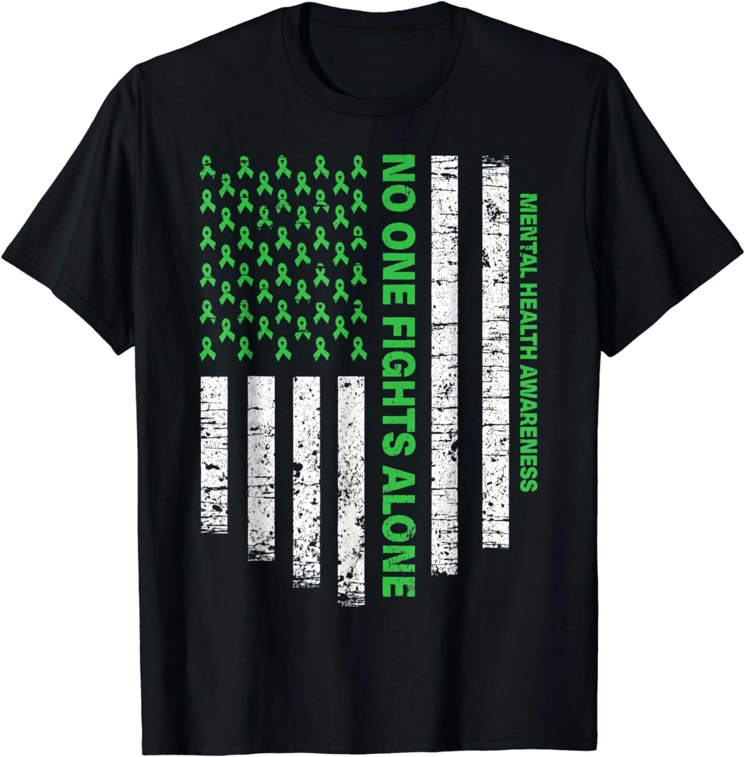 American Flag Alone Mental Health Awareness No One Fights Gift Unisex T-Shirt L
