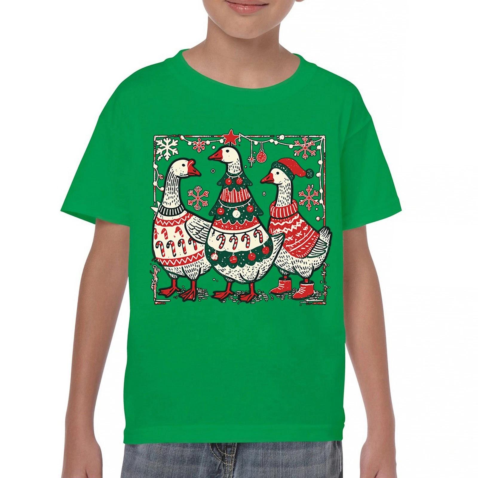 Festive Christmas Geese Youth kids boys T-Shirt Santa Ugly Sweater Xmas Party Kids 100