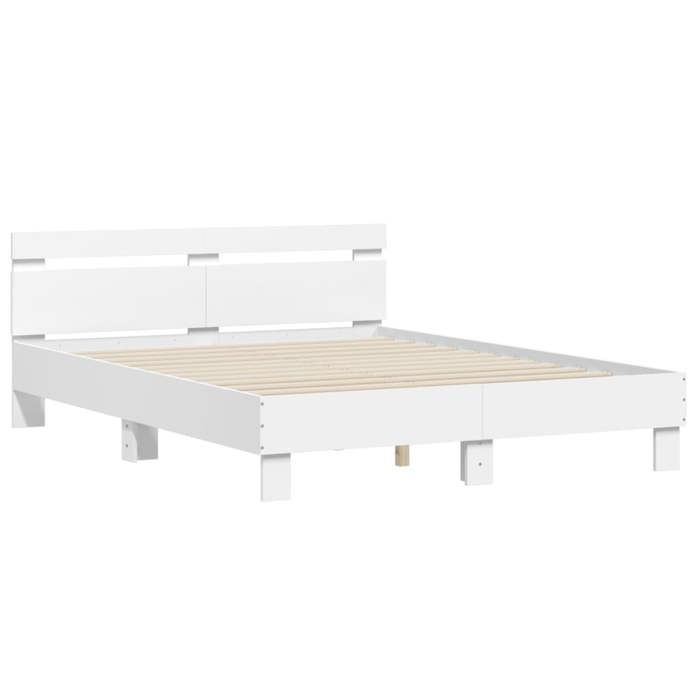 VidaXL Bed Frames with Headboard, Double Bed with Slatted Base, Adult Bed, Bedroom Furniture, Modern, White 3207420