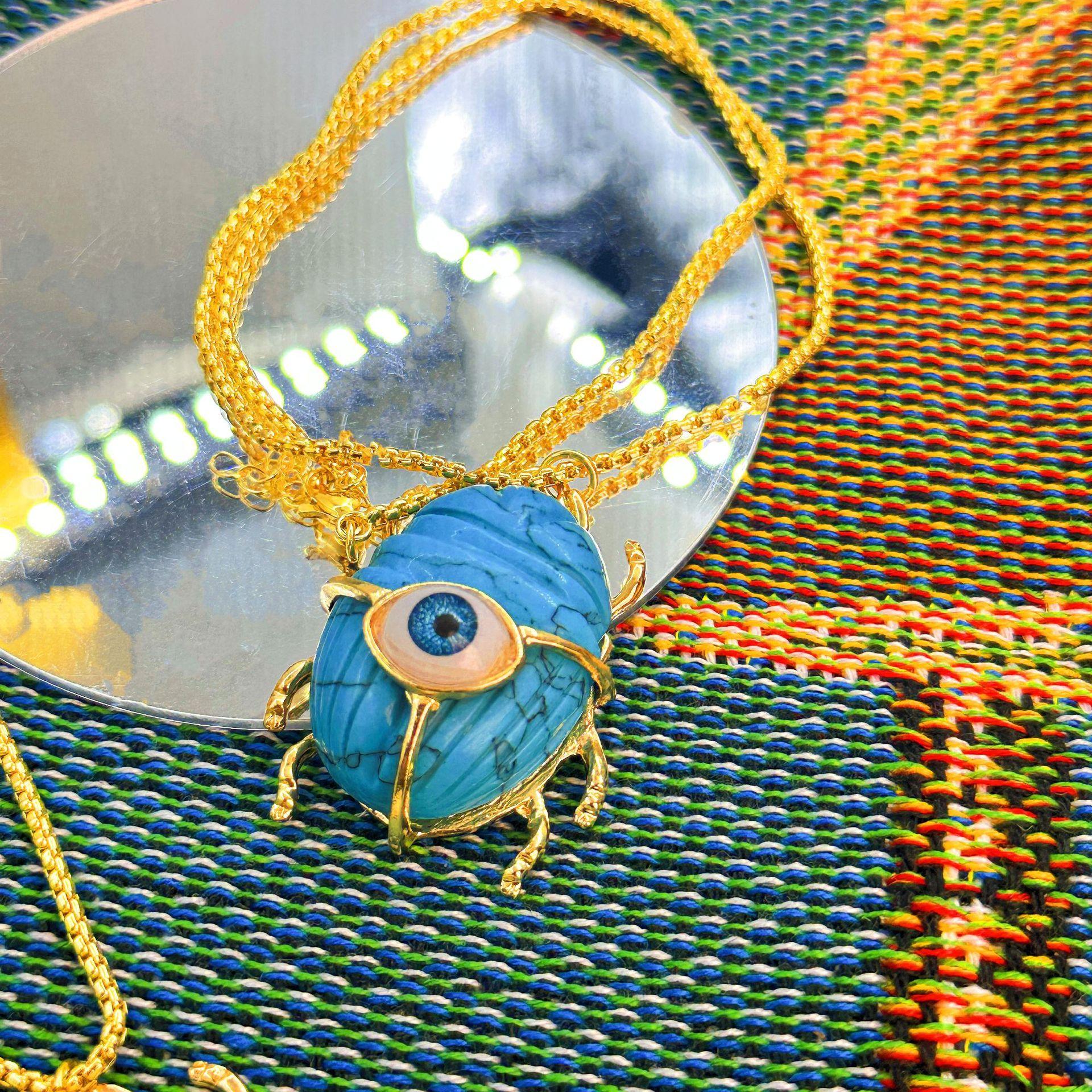 

Персонализированное ожерелье с подвеской в виде насекомого из натурального кристалла «Дьявольский глаз», позолоченное, преувеличенное, в стиле хип-хоп, для женщин