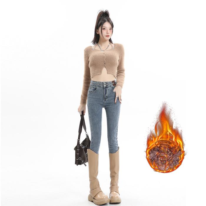 Velvet Jeans for Women In Autumn and Winter Slim Feet for Women In Winter Thickened Tight Small Feet Elastic Pencil Pants