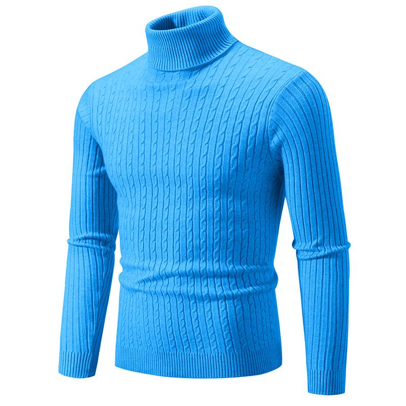 Men's Autumn/Winter 2025 High Neck Solid Color Cable Knit Sweater Pullover