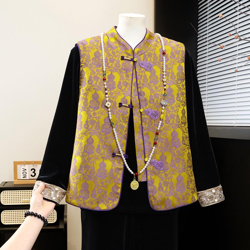 

Elegant Women s Stand Collar Jacquard Vest: Year of the Horse 2026 Collection with Frog Button 4XL (Recommended for 140-150 jin)