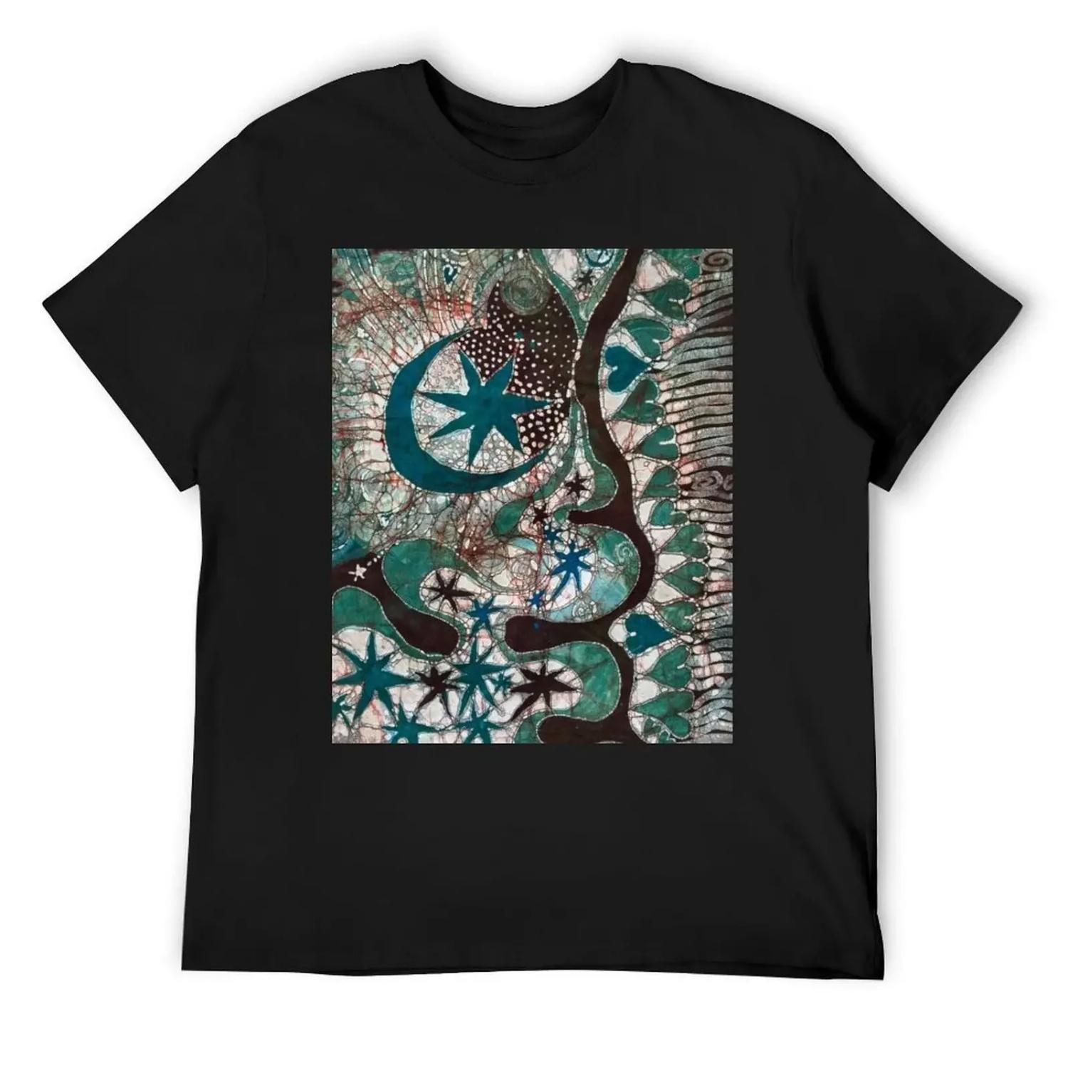 

Green Moon Mountain Hearts Batik T-Shirt blue archive anime figures rapper graphic tees Short sleeve tee men clothes XXXXXL чёрный