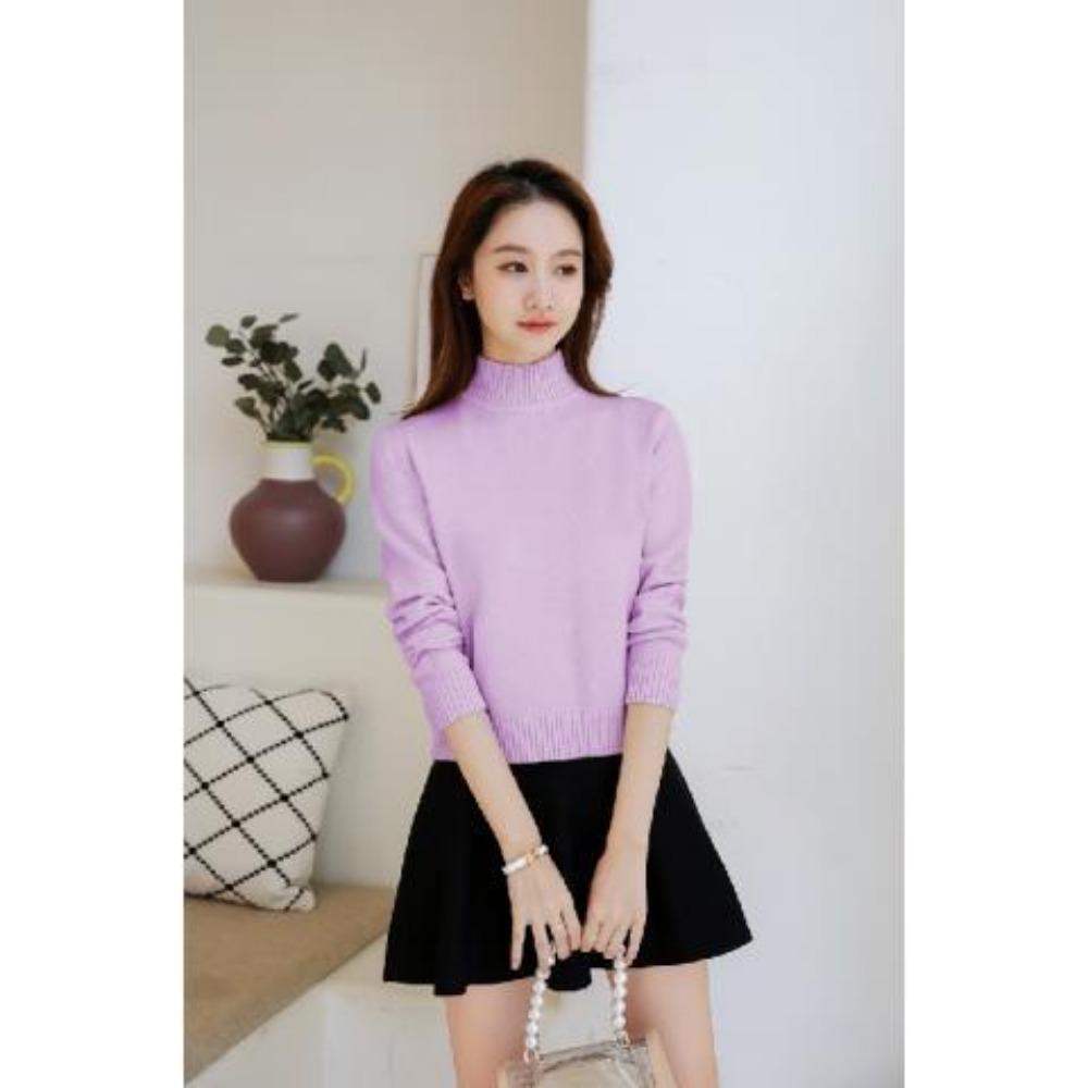 High-waisted Short Knitted Sweater Women's Long-sleeved Versatile Thermal Top Autumn and Winter Semi-turtleneck Thickened Primer Sweater