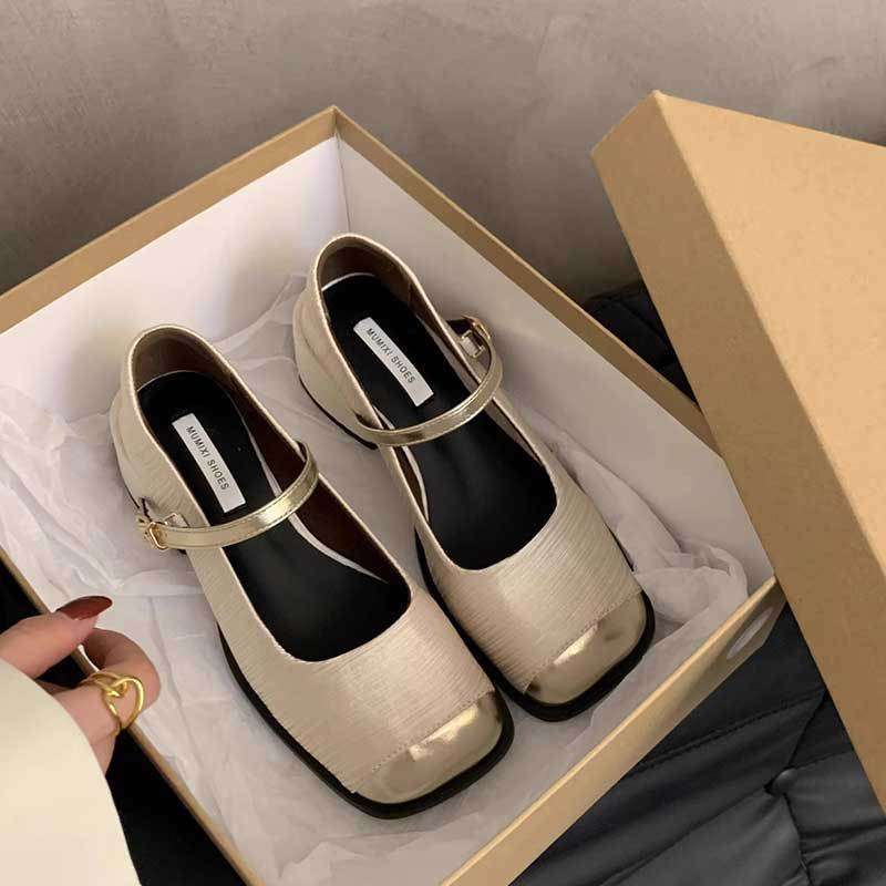 Xiaoxiangfeng square head shallow mouth single shoes female 2025 spring and summer new French temperament fairy high heel Mary Jane shoes